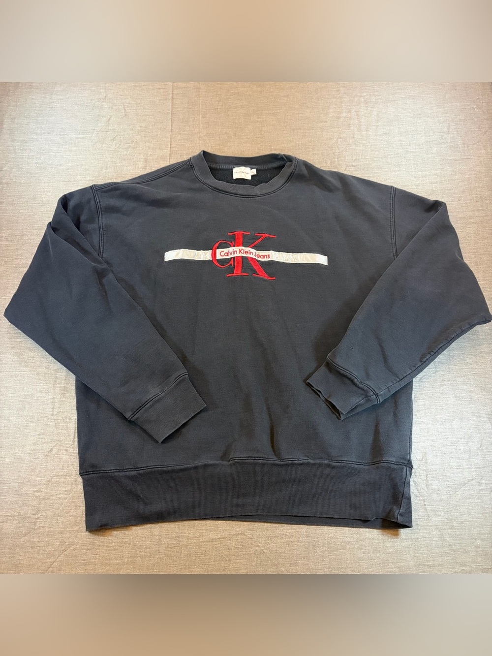 Vintage Calvin Klein CK 90s USA Embroidered Tape Logo Sweatshirts Size XL Black